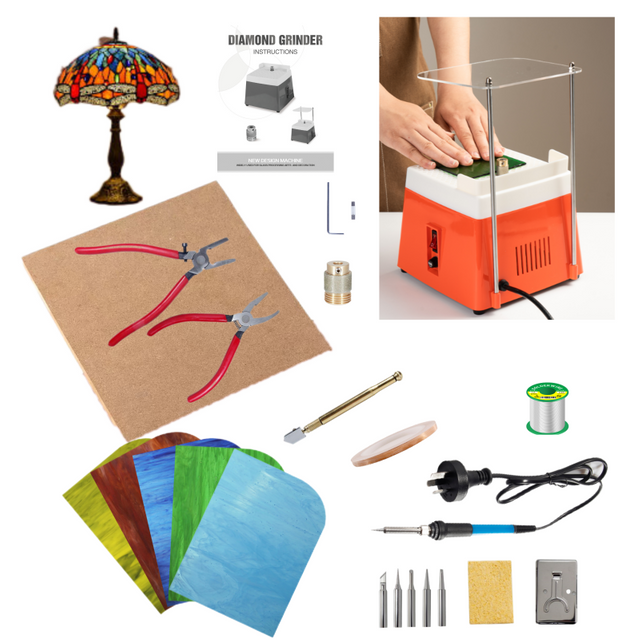 Orange Grinder Set No.3 Stained Glass Supplies，Stained Glass Kits with Glass Grinder Set ,Soldering Iron Kit,Glass Cutter Tool Kit 