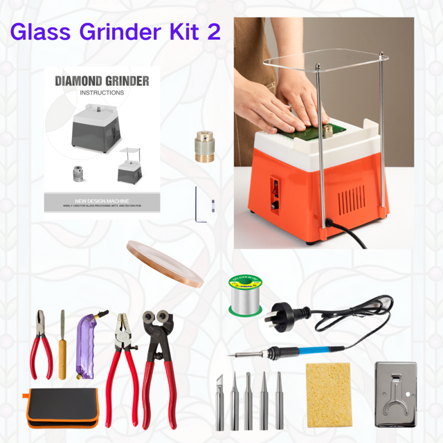 Orange Grinder Set No.2 Stained Glass Supplies，Stained Glass Kits with Glass Grinder Set ,Soldering Iron Kit,Glass Cutter Tool Kit 