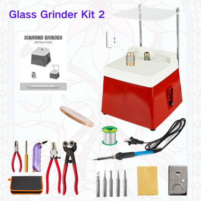  Red Grinder Set No.2 Stained Glass Supplies，Stained Glass Kits with Glass Grinder Set ,Soldering Iron Kit,Glass Cutter Tool Kit 