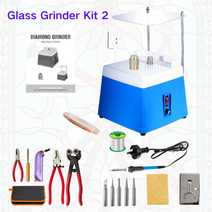 Blue Grinder Set No.2 Stained Glass Supplies，Stained Glass Kits with Glass Grinder Set ,Soldering Iron Kit,Glass Cutter Tool Kit 