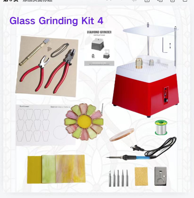 Grinder Set No.4 Stained Glass Supplies，Stained Glass Kits with Glass Grinder Set ,Soldering Iron Kit,Glass Cutter Tool Kit 