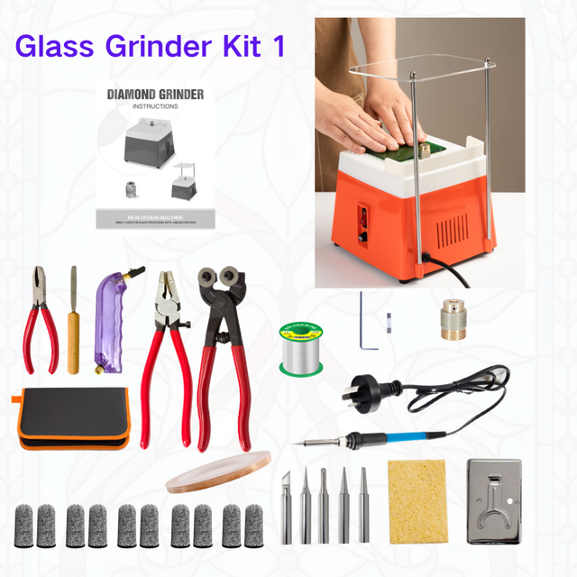 Orange Grinder set Stained Glass Supplies，Stained Glass Kits with Glass Grinder Set ,Soldering Iron Kit,Glass Cutter Tool Kit 